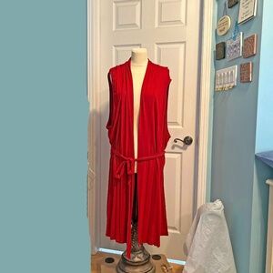 WRAP DRESS, RED, SIZE 5X, LONG LENGTH, VEE NECK, SLEEVELESS, MATCHING BELT,
